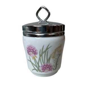 Shafford Herbs & Spices White Floral Egg Coddler with Lid Porcelain Vintage Jar